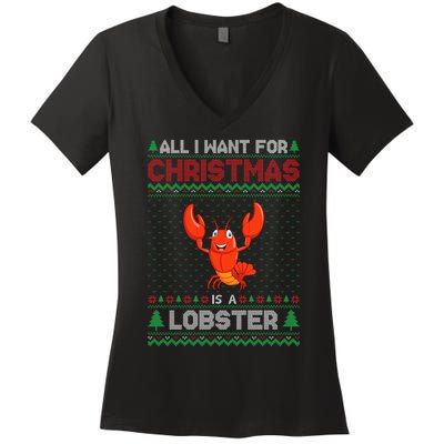 Lobster Christmas Outfits For Women Ugly Xmas Sweater Long Sleeve Women's V-Neck T-Shirt