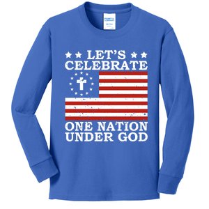 Lets Celebrate One Nation Under God 4th Of July Faith Gift Kids Long Sleeve Shirt