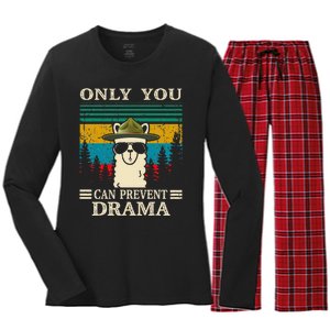 Llama Camping Only You Can Prevent Drama Gifts Men Women Women's Long Sleeve Flannel Pajama Set 