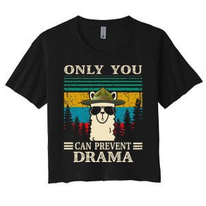 Llama Camping Only You Can Prevent Drama Gifts Men Women Women's Crop Top Tee