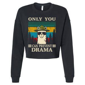 Llama Camping Only You Can Prevent Drama Gifts Men Women Cropped Pullover Crew