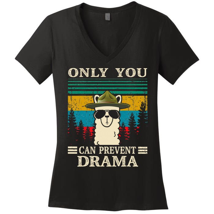 Llama Camping Only You Can Prevent Drama Gifts Men Women Women's V-Neck T-Shirt