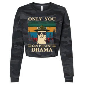 Llama Camping Only You Can Prevent Drama Gifts Men Women Cropped Pullover Crew