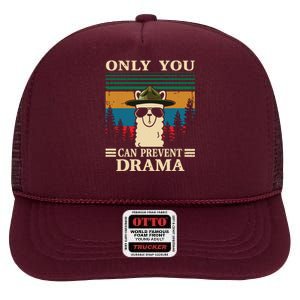 Llama Camping Only You Can Prevent Drama Gifts Men Women High Crown Mesh Back Trucker Hat