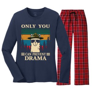 Llama Camping Only You Can Prevent Drama Gifts Men Women Women's Long Sleeve Flannel Pajama Set 