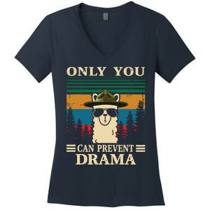 Llama Camping Only You Can Prevent Drama Gifts Men Women Women's V-Neck T-Shirt