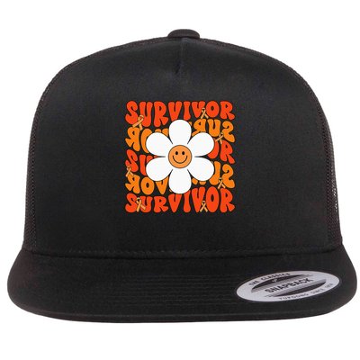 Leukemia Cancer Orange Ribbon Leukemia Cancer Survivor Flat Bill Trucker Hat