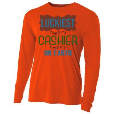 Luckiest Cashier On Earth Profession Career Worker Working Q Gift Cooling Performance Long Sleeve Crew