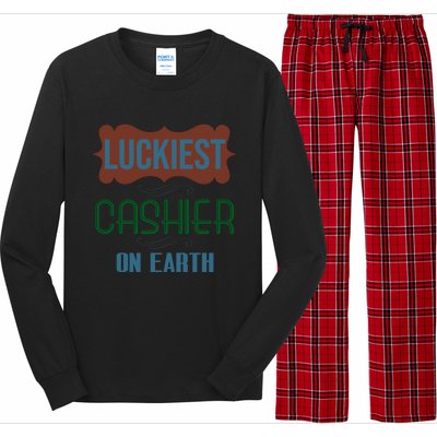 Luckiest Cashier On Earth Profession Career Worker Working Q Gift Long Sleeve Pajama Set