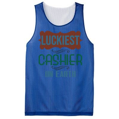 Luckiest Cashier On Earth Profession Career Worker Working Q Gift Mesh Reversible Basketball Jersey Tank