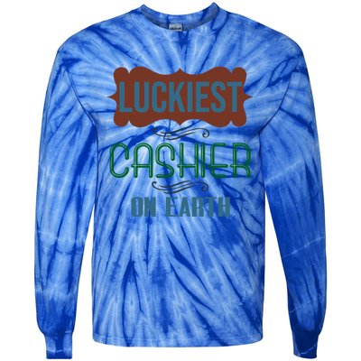 Luckiest Cashier On Earth Profession Career Worker Working Q Gift Tie-Dye Long Sleeve Shirt