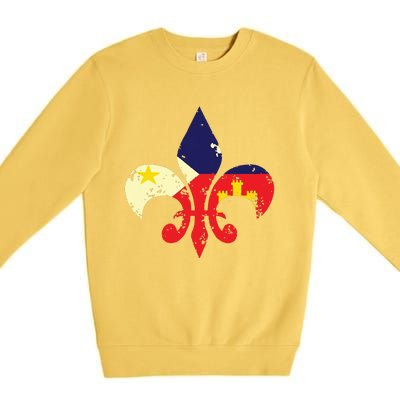 Louisiana Cajun Proud Acadiana Flag Distressed Fleur Premium Crewneck Sweatshirt