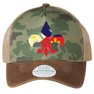 Louisiana Cajun Proud Acadiana Flag Distressed Fleur Legacy Tie Dye Trucker Hat
