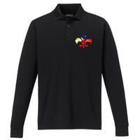 Louisiana Cajun Proud Acadiana Flag Distressed Fleur Performance Long Sleeve Polo