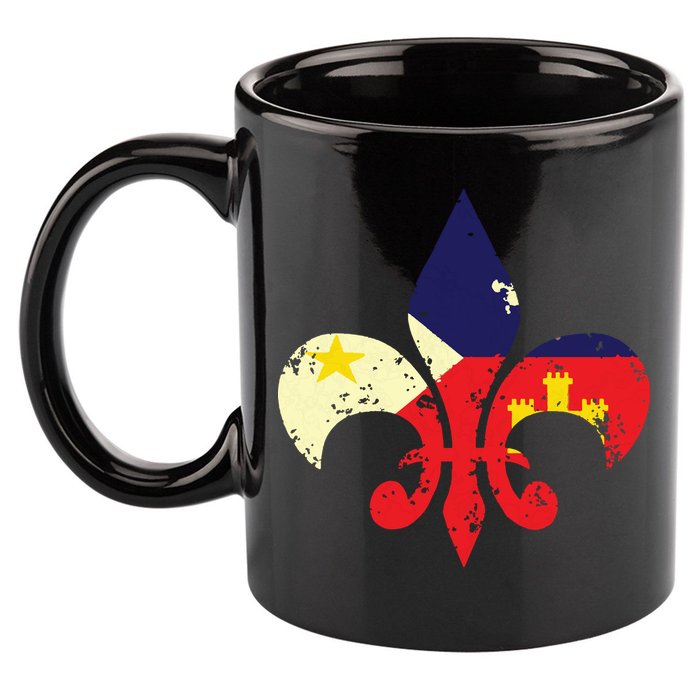 Louisiana Cajun Proud Acadiana Flag Distressed Fleur 11oz C Handle Ceramic Mug