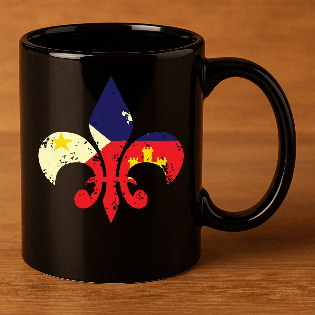 Louisiana Cajun Proud Acadiana Flag Distressed Fleur 11oz C Handle Ceramic Mug