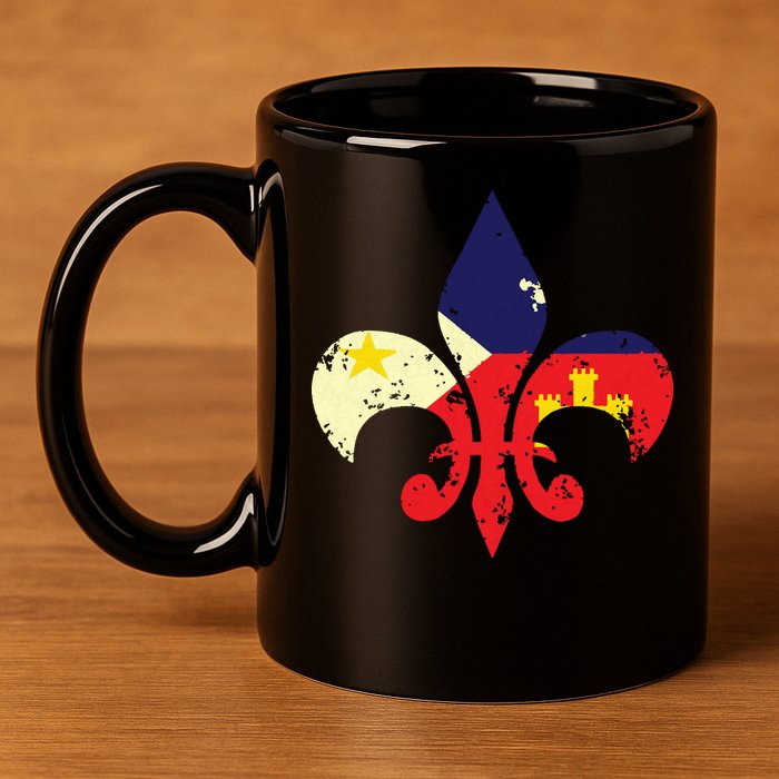 Louisiana Cajun Proud Acadiana Flag Distressed Fleur 11oz C Handle Ceramic Mug