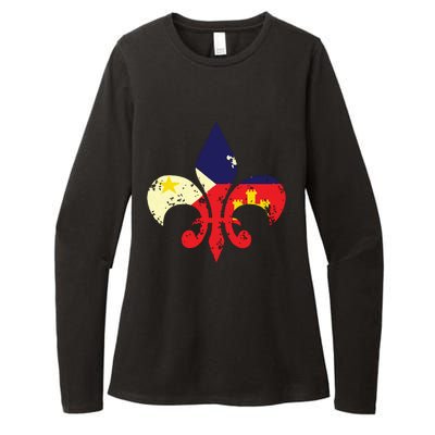 Louisiana Cajun Proud Acadiana Flag Distressed Fleur Womens CVC Long Sleeve Shirt