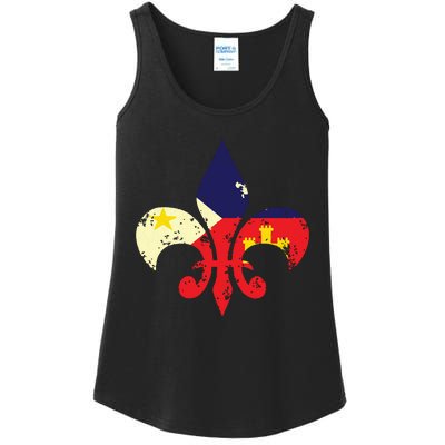 Louisiana Cajun Proud Acadiana Flag Distressed Fleur Ladies Essential Tank