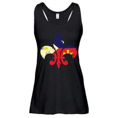 Louisiana Cajun Proud Acadiana Flag Distressed Fleur Ladies Essential Flowy Tank