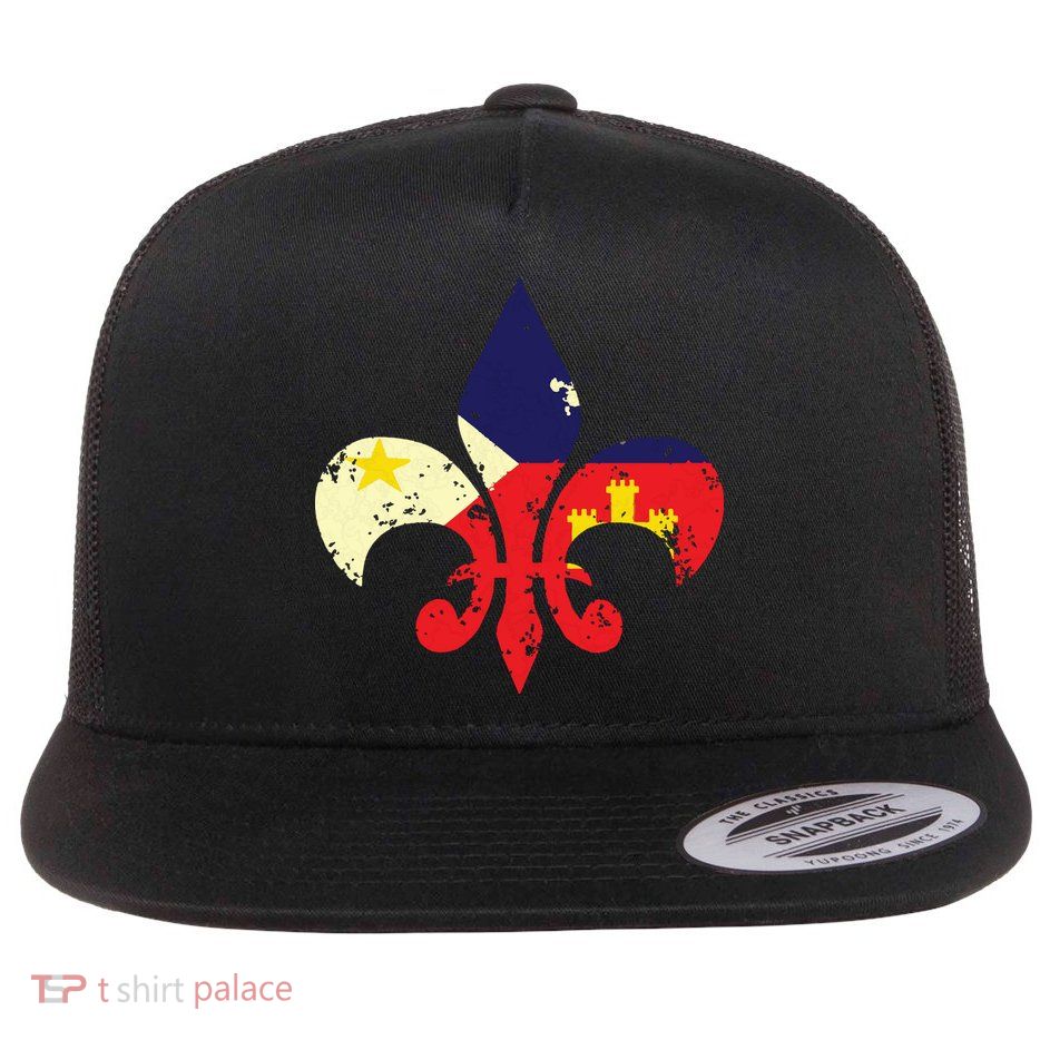 Louisiana Cajun Proud Acadiana Flag Distressed Fleur Flatbill Hat