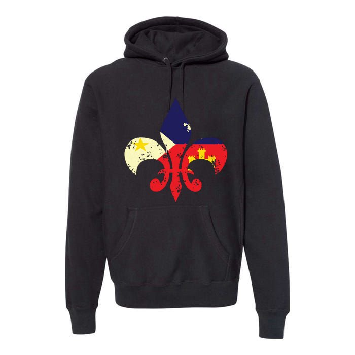 Louisiana Cajun Proud Acadiana Flag Distressed Fleur Premium Hoodie