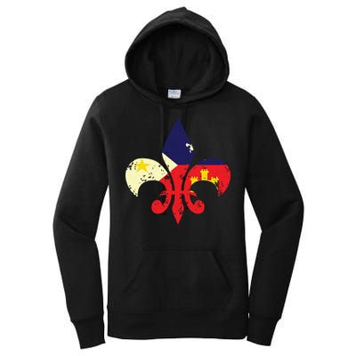 Louisiana Cajun Proud Acadiana Flag Distressed Fleur Women's Pullover Hoodie