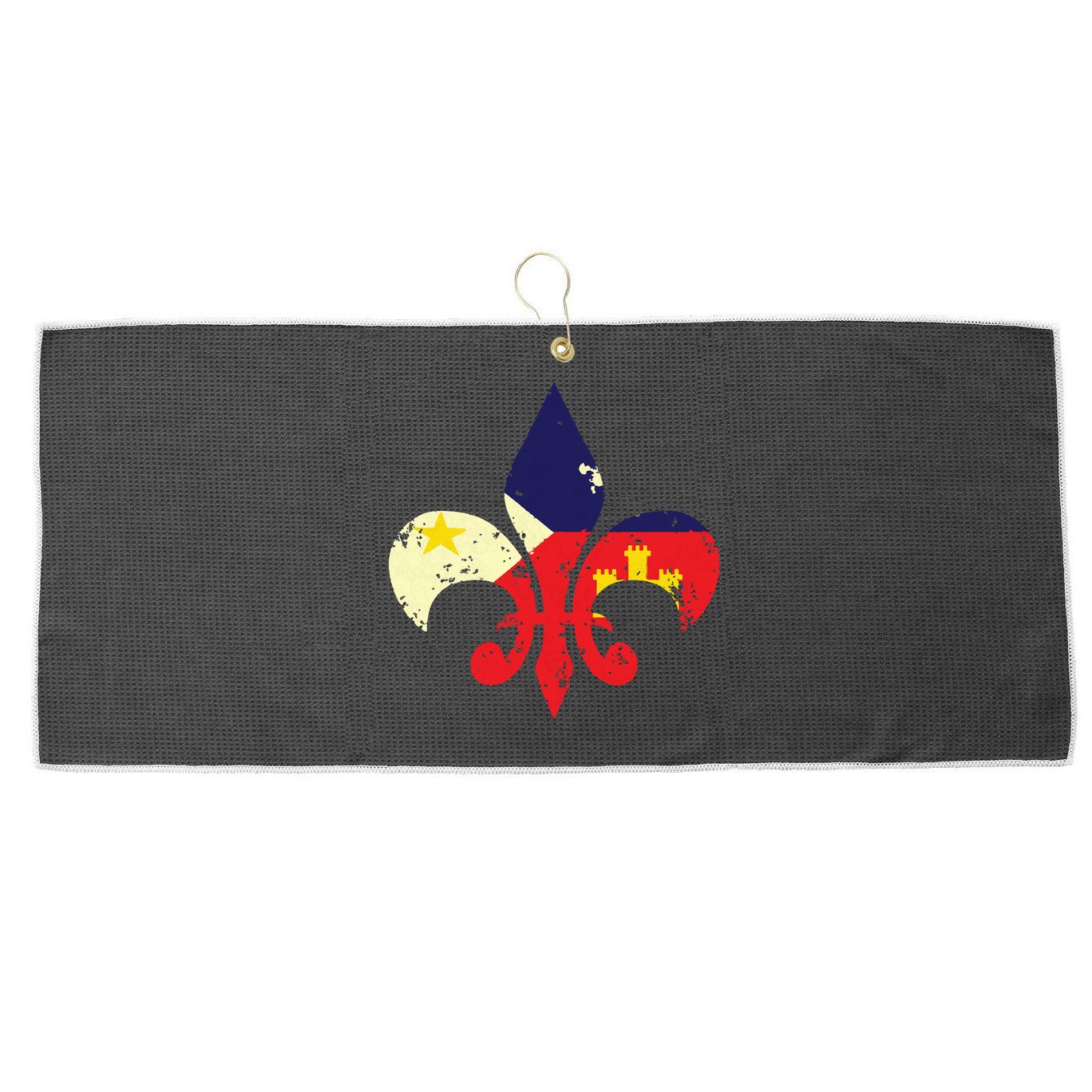 Louisiana Cajun Proud Acadiana Flag Distressed Fleur Large Microfiber Waffle Golf Towel