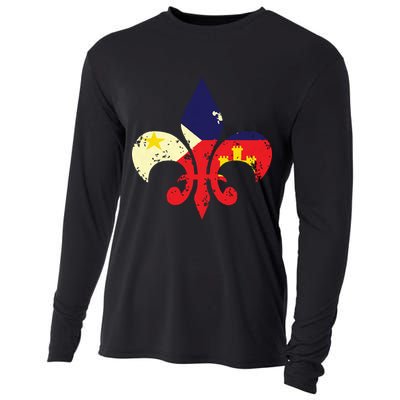 Louisiana Cajun Proud Acadiana Flag Distressed Fleur Cooling Performance Long Sleeve Crew