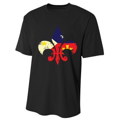 Louisiana Cajun Proud Acadiana Flag Distressed Fleur Performance Sprint T-Shirt