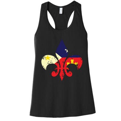 Louisiana Cajun Proud Acadiana Flag Distressed Fleur Women's Racerback Tank