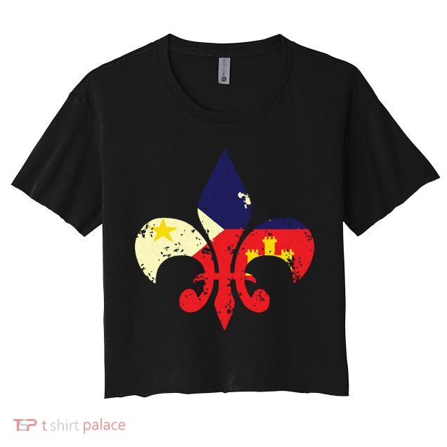 Louisiana Cajun Proud Acadiana Flag Distressed Fleur Crop Top