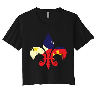 Louisiana Cajun Proud Acadiana Flag Distressed Fleur Women's Crop Top Tee