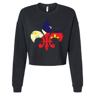 Louisiana Cajun Proud Acadiana Flag Distressed Fleur Cropped Pullover Crew