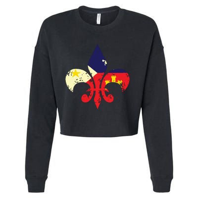 Louisiana Cajun Proud Acadiana Flag Distressed Fleur Cropped Pullover Crew