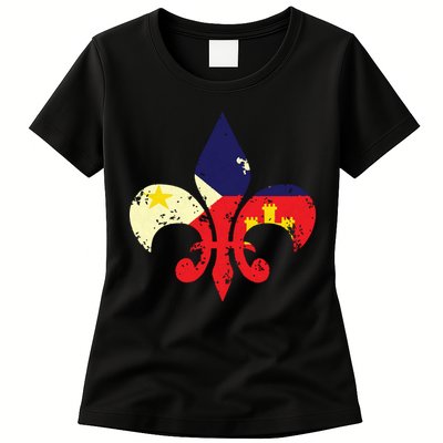 Louisiana Cajun Proud Acadiana Flag Distressed Fleur Womens T-Shirt
