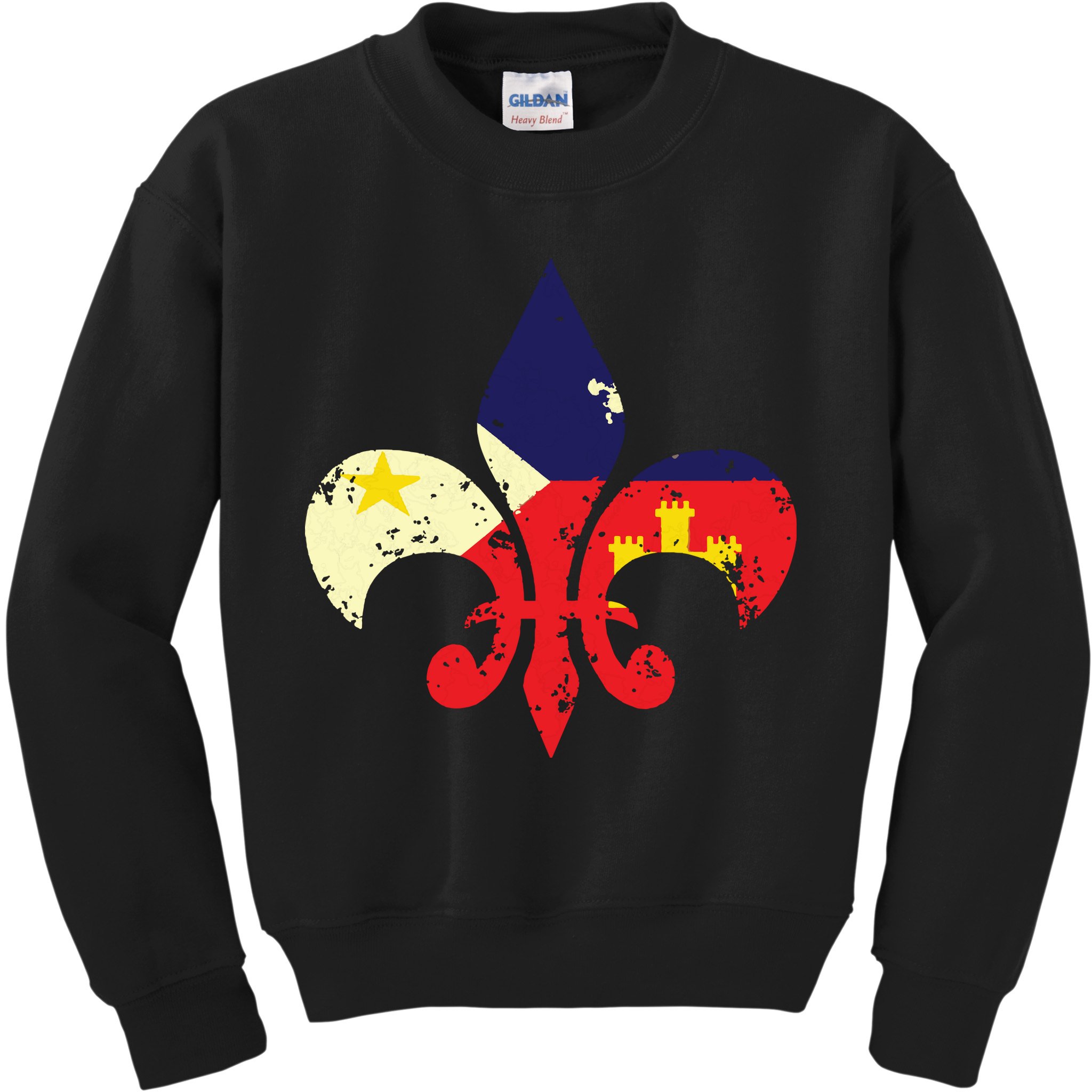 Louisiana Cajun Proud Acadiana Flag Distressed Fleur Kids Sweatshirt