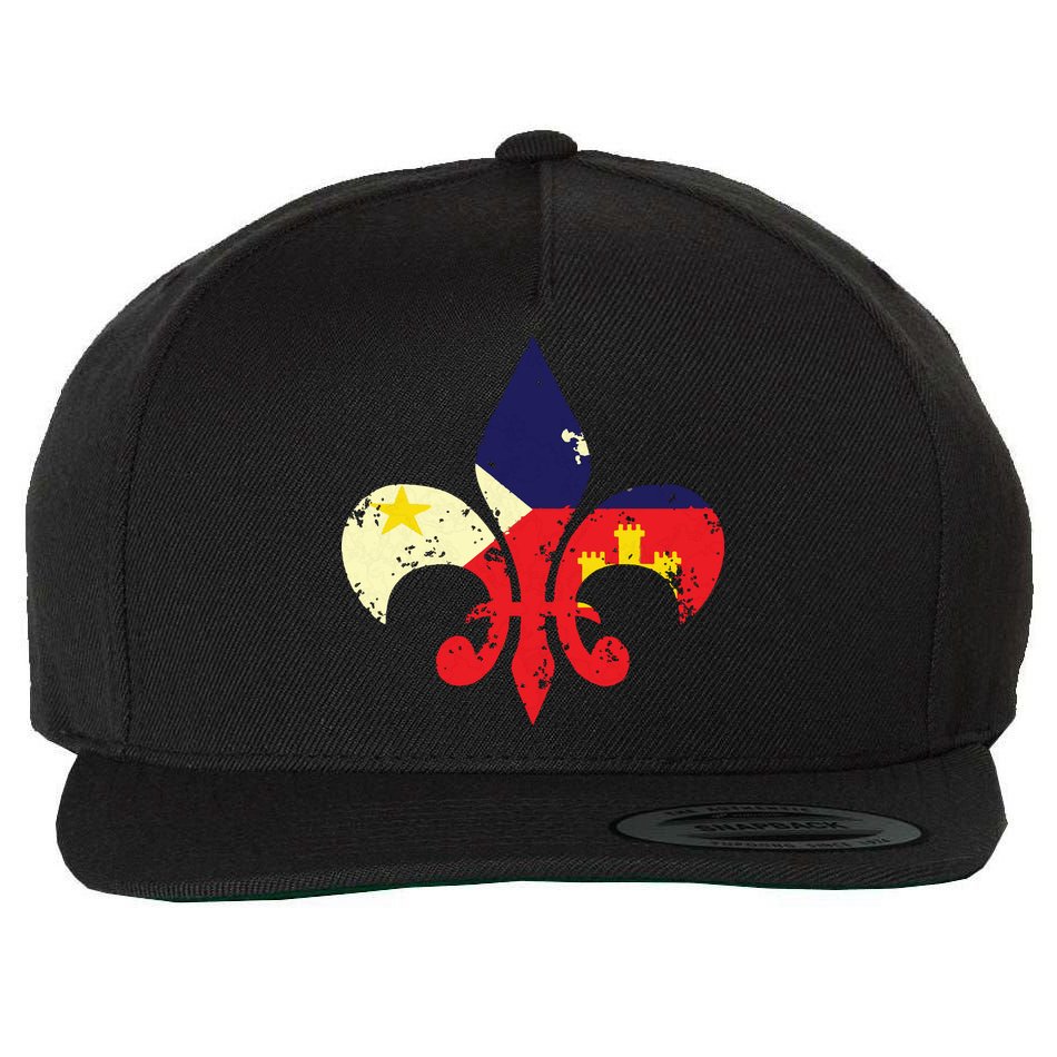 Louisiana Cajun Proud Acadiana Flag Distressed Fleur Wool Snapback Cap