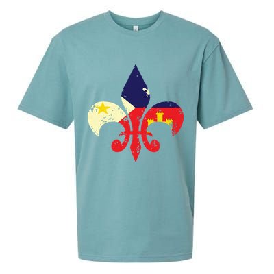 Louisiana Cajun Proud Acadiana Flag Distressed Fleur Sueded Cloud Jersey T-Shirt