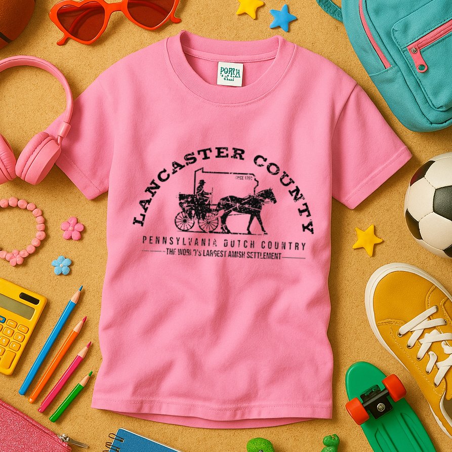 Lancaster County Pennsylvania Amish Settlement Est 1760 Kids T-Shirt