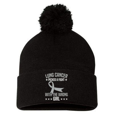 Lung Cancer Picked A Fight With The Wrong Girl Pom Pom 12in Knit Beanie