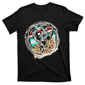 Leopard Cow Pattern Cactus Serape Print Cowgirl Rodeo T-Shirt