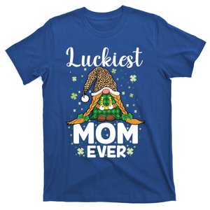 Leopard Check Plaid Luckiest Mom St Patricks Day Gnomes Gift T-Shirt