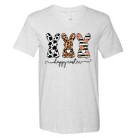 Leopard Cow Print Easter Bunnies Happy Easter Day V-Neck T-Shirt