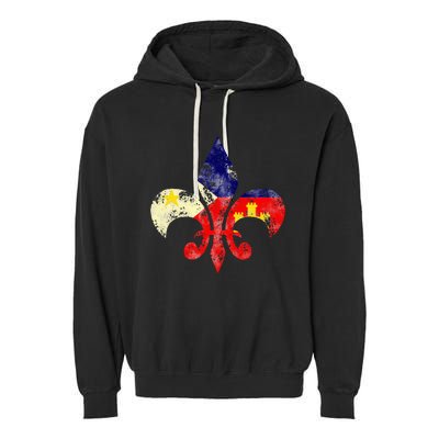 Louisiana Cajun Proud Acadiana Flag Distressed Fleur Garment-Dyed Fleece Hoodie