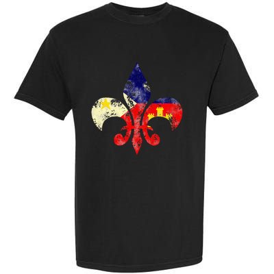 Louisiana Cajun Proud Acadiana Flag Distressed Fleur Garment-Dyed Heavyweight T-Shirt