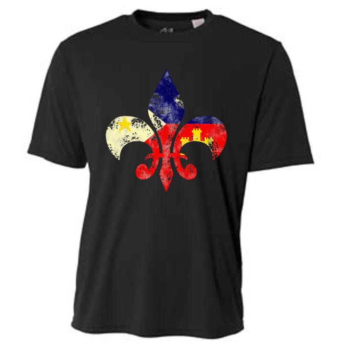 Louisiana Cajun Proud Acadiana Flag Distressed Fleur Cooling Performance Crew T-Shirt