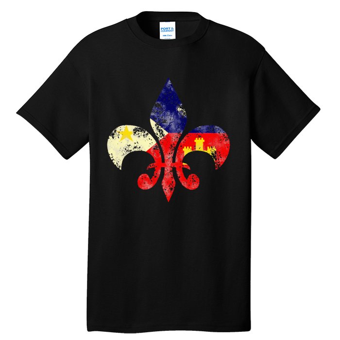 Louisiana Cajun Proud Acadiana Flag Distressed Fleur Tall T-Shirt