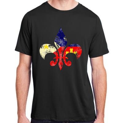 Louisiana Cajun Proud Acadiana Flag Distressed Fleur Adult ChromaSoft Performance T-Shirt