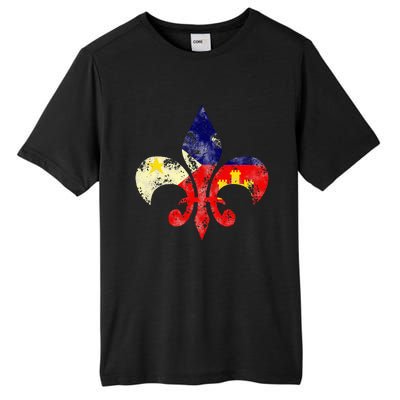 Louisiana Cajun Proud Acadiana Flag Distressed Fleur Tall Fusion ChromaSoft Performance T-Shirt